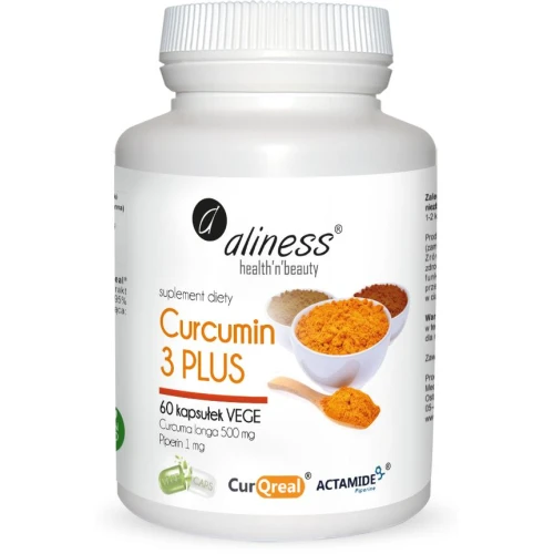 Aliness Curcumin 3 Plus, 60 kapsułek - Z ekstraktem z ostryżu długiego oraz czarnego pieprzu 