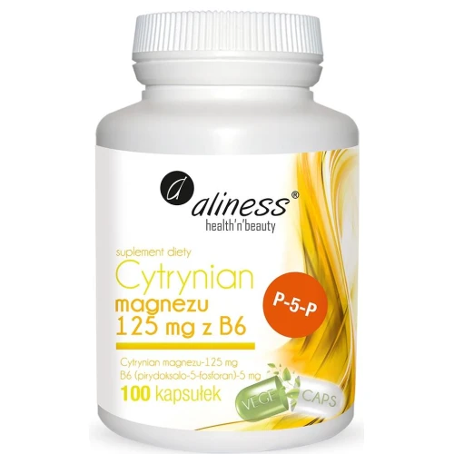 Aliness  Cytrynian Magnezu 125 mg z B6, 100 kapsułek - W formie  bezwodnej dobrze rozpuszczającej się w pH żołądka