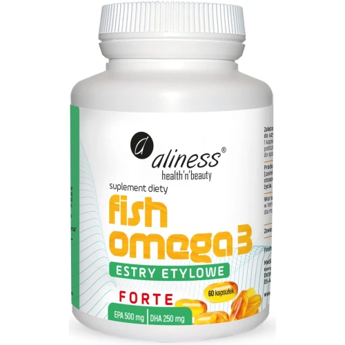 Aliness Fish Omega 3 forte, estry etylowe 500/250mg,  60 kapsułek - Olej rybi z bogaty w kwasy omega 3