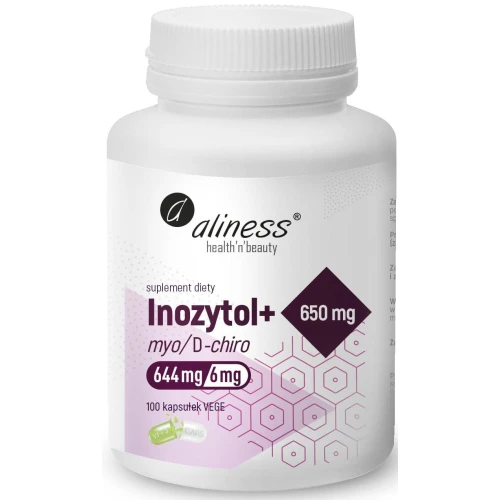 Aliness Inozytol, myo/D-chiro 650mg + B6, 100 kapsułek - Wspiera funkcjonowanie układu nerwowego i gospodarki hormonalnej