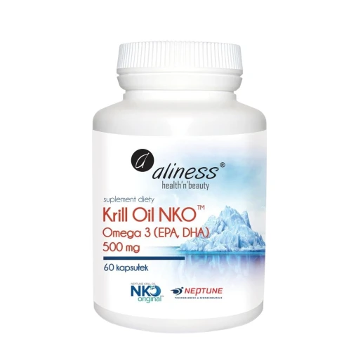 Aliness Krill Oil NKO Omega 3 z Astaksantyną, 500 mg, 60 kapsułek - Olej z kryla w kapsułkach