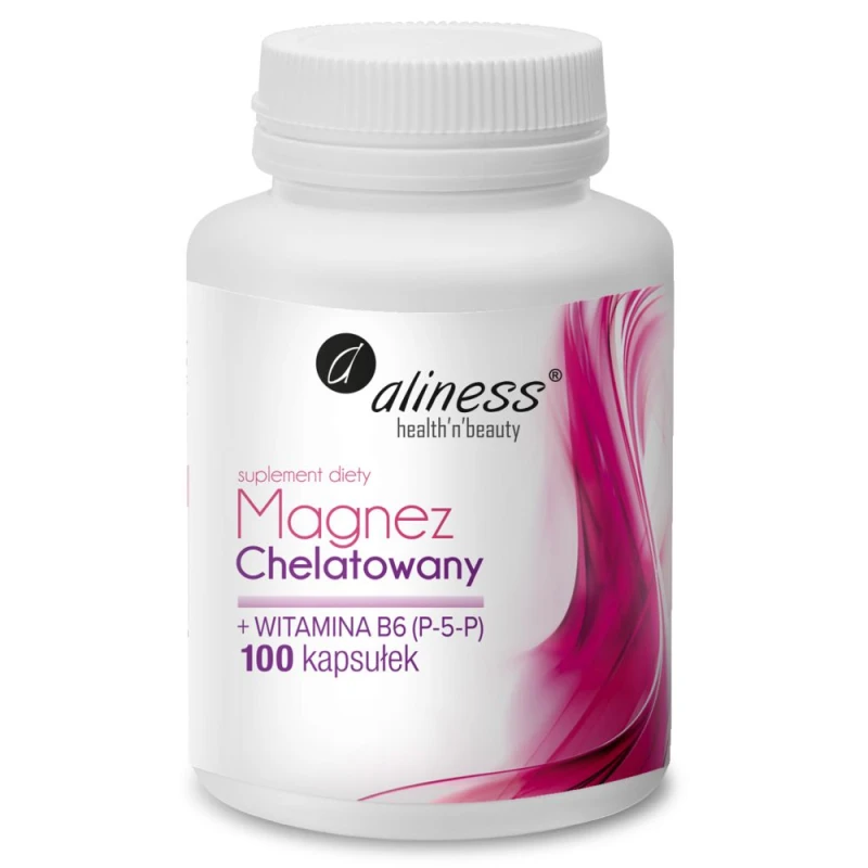 Aliness Magnez Chelatowany + Witamina B6 (P-5-P), 100 kapsułek - Kompozycja składników wspierających układ nerwowy i mięśniowy