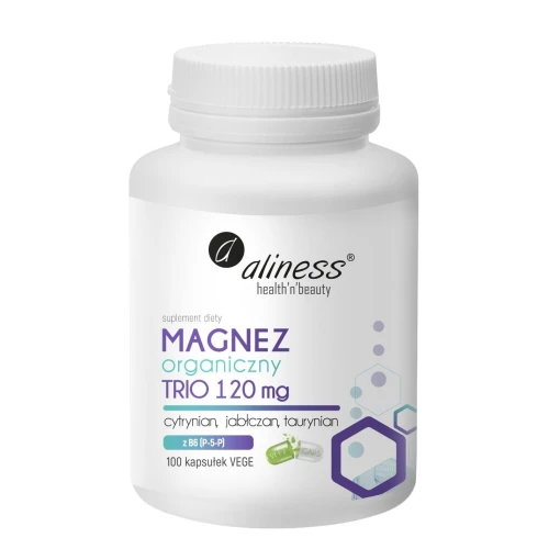 Aliness Magnez organiczny TRIO 120 mg z B6 (P-5-P), 100 kapsułek - Magnez z witaminą B6