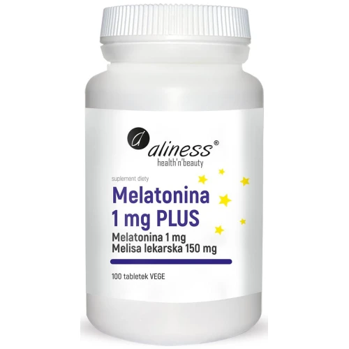 Aliness Melatonina Plus 1 mg, 100 tabletek - Z ekstraktem z liści melisy lekarskiej, pomoc w zasypianiu 