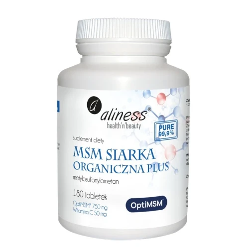 Aliness MSM Siarka Organiczna PLUS, 180 tabletek - Metylosulfonylometan z dodatkiem witaminy C
