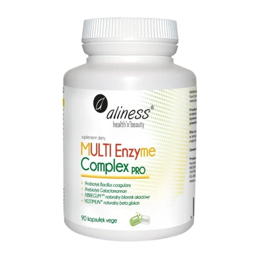 Aliness Multi Enzyme Complex Pro, 90 kapsułek - Prebiotyk z naturalnym  błonnikiem i beta-glukanem