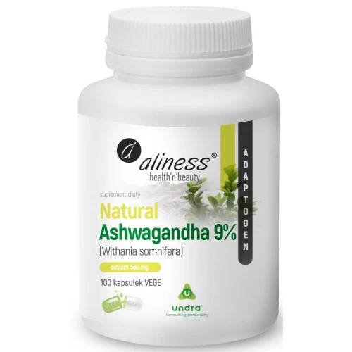 Aliness Natural Ashwaganda 560 mg, 100 kapsułek - Ekstrakt z korzenia Ashwaganda 9%