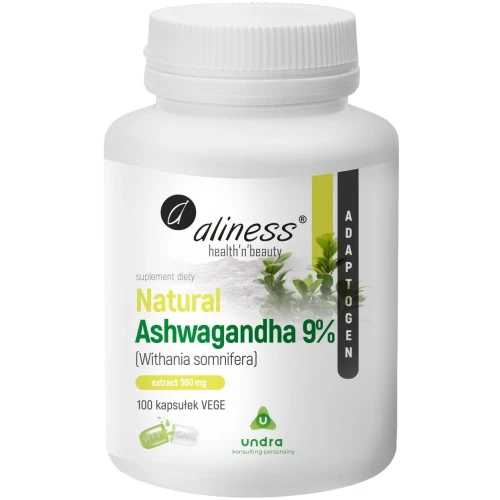 Aliness Natural Ashwagandha 555 mg 9%, 100 kapsułek - Ashwagandha o działaniu adaptogennym