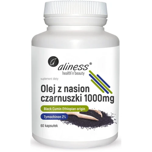 Aliness Olej z nasion czarnuszki 1000 mg, 60 kapsułek - Źródło kwasów omega 6 i 9
