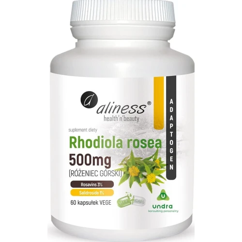 Aliness Rhodiola Rosea, Różeniec Górski 500 mg, 60 kapsułek - Korzeń arktyczny wpływa korzystnie na serce i układ nerwowy