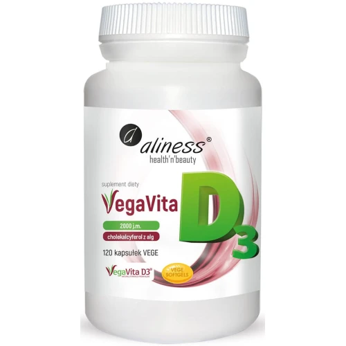 Aliness VegaVita D3 2000 j.m z alg dla wegan, 120 kapsułek - Źródło naturalnej witaminy D3