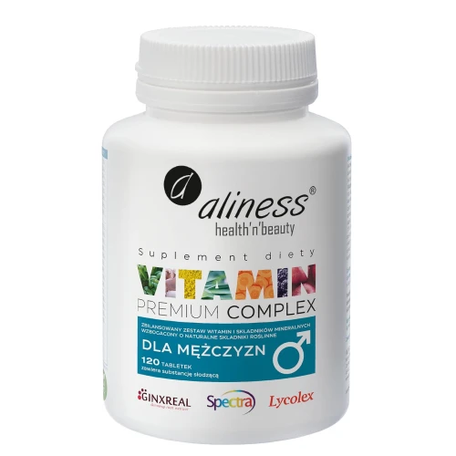 Aliness Vitamin Premium Complex dla mężczyzn, 120 tabletek - Kompleks witamin oraz standaryzowane ekstrakty roślinne 