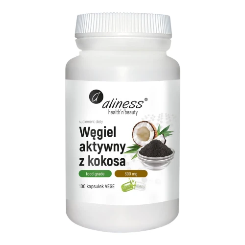Aliness Węgiel aktywny z kokosa Food Grade 300 mg, 100 kapsułek