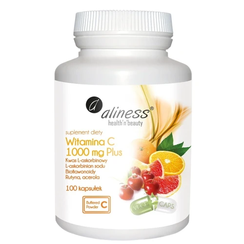 Aliness Witamina C 1000 mg Plus, 100 kapsułek - Kompozycja witaminy C, rutyny i bioflawonoidów z gorzkiej pomarańczy