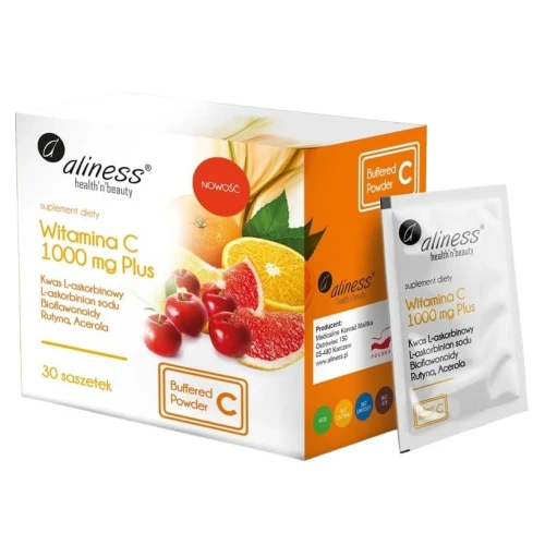 Aliness Witamina C 1000 mg Plus, 30 saszetek - Kompozycja witaminy C, rutyny i bioflawonoidów z gorzkiej pomarańczy