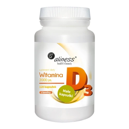 Aliness Witamina D3 2000 j.m., 120 kapsułek - Witamina D zawieszona w oleju z nasion krokosza barwierskiego