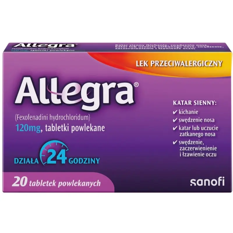 Allegra 120 mg, 20 tabletek powlekanych - Fexofenadini hydrochloridum 120 mg, tabletki powlekane