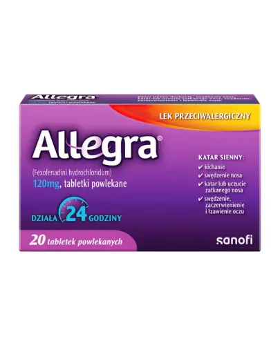 Allegra 120 mg, 20 tabletek powlekanych - Fexofenadini hydrochloridum 120 mg, tabletki powlekane