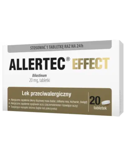 Allertec Effect, 20 tabletek - Na alergiczne zapalenie błony śluzowej nosa i spojówek oraz pokrzywki