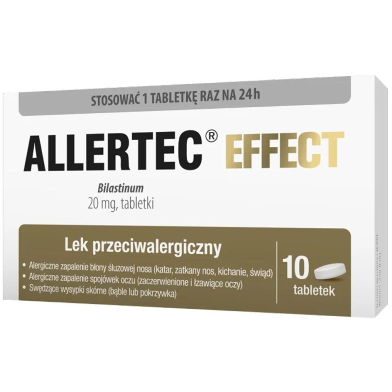 Allertec Effect 20 mg, 10 tabletek  - Alergiczne zapalenie błony śluzowej nosa i spojówek oraz pokrzywki