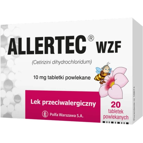 Allertec WZF 10 mg, 20 tabletek powlekanych - Na objawy alergii u dorosłych i dzieci powyżej 6. roku życia