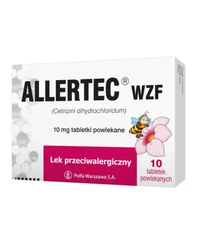 Allertec WZF 10 mg, 10 tabletek powlekanych - Łagodzi objawy alergii u dorosłych i dzieci powyżej 6. roku życia