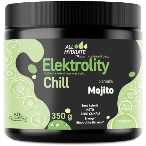 ALLHydrate Elektrolity Chill o smaku Mojito, 350 g - Elektrolity o obniżonej zawartości sodu + aminokwasy