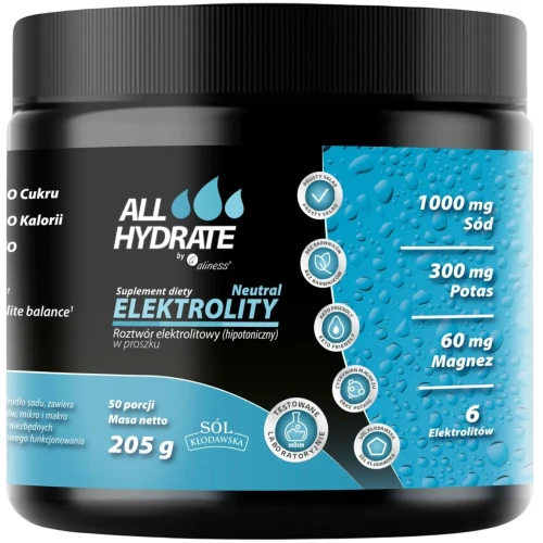 ALLHydrate Elektrolity Neutral, 205 g - Hipotoniczny roztwór elektrolitowy bez smaku, bez cukru i kalorii