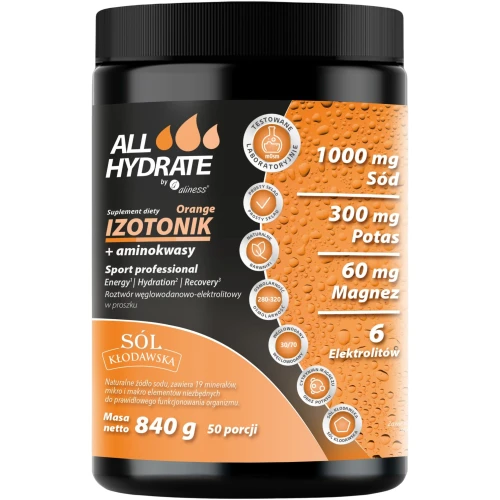 ALLHydrate Izotonik Orange + Aminokwasy, 840 g - Dla osób aktywnych fizycznie