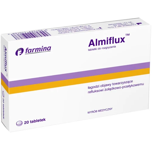 Almiflux, 20 tabletek do rozgryzania - Szybka ulga w refluksie bez konieczności popijania