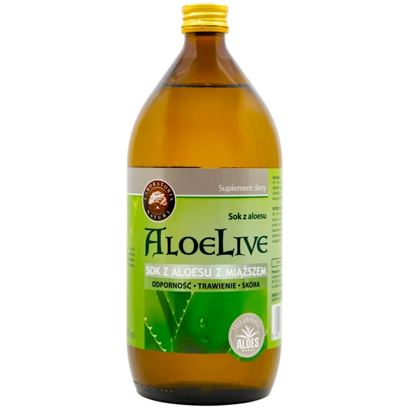 AloeLive sok z aloesu z miąższem, 1000 ml - 99,6% czystego soku z aloesu z miąższem na trawienie i odporność