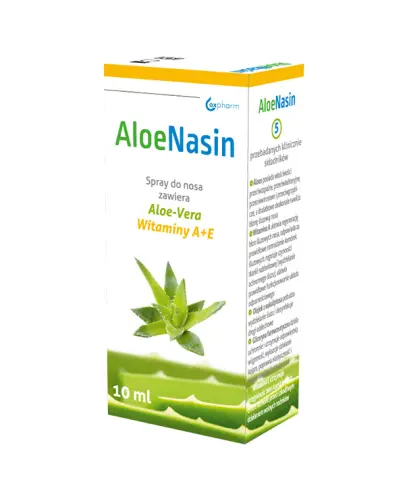 AloeNasin A+E, spray do nosa, 10ml - Wyrób medyczny z witaminami A+E oraz aloesem, który nawilża i wspomaga regenerację błony śluzowej nosa