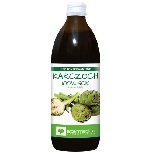 Alter Medica Karczoch, sok 500 ml - 100% sok z liści karczocha, standaryzowany na zawartość cynaryny z dodatkiem witaminy C