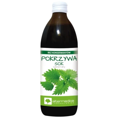 Alter Medica Pokrzywa, sok 500 ml - Z liści pokrzywy zwyczajnej wzbogacony kwasem L-askorbinowym stanowiącym źródło witaminy C