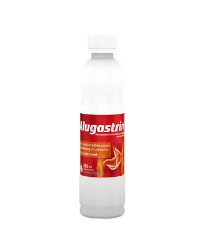 Alugastrin 1,02 g/15 ml zawiesina doustna, 250 ml - Postać białej zawiesiny o miętowym zapachu i smaku