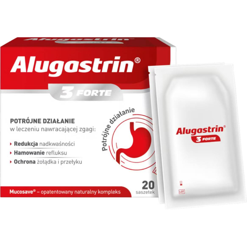Alugastrin 3 Forte, 20 saszetek - Z naturalnym kompleksem, który chroni błonę śluzową żołądka