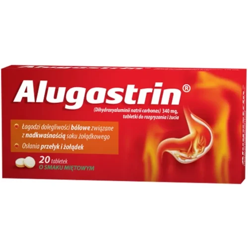 Alugastrin 340 mg, 20 tabletek do rozgryzania i żucia - Zgaga i nadkwaśność.