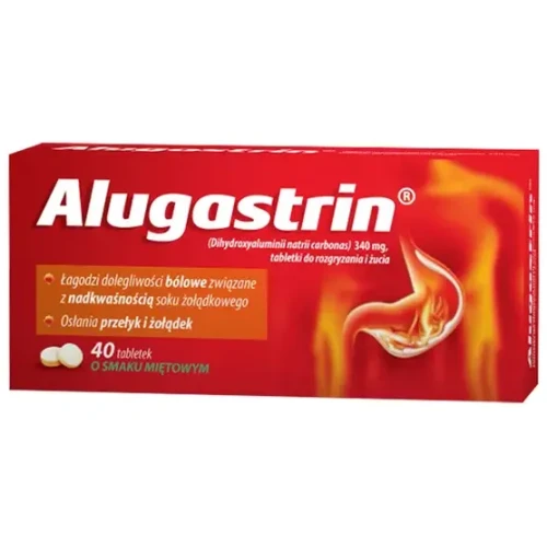 Alugastrin 340 mg, 40 tabletek do rozgryzania i żucia - Tabletki bez cukru o smaku miętowym 