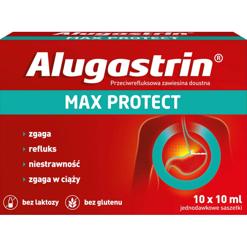 Alugastrin Max Protect, saszetki 10 x 10 ml - Przeciwrefluksowa zawiesina doustna