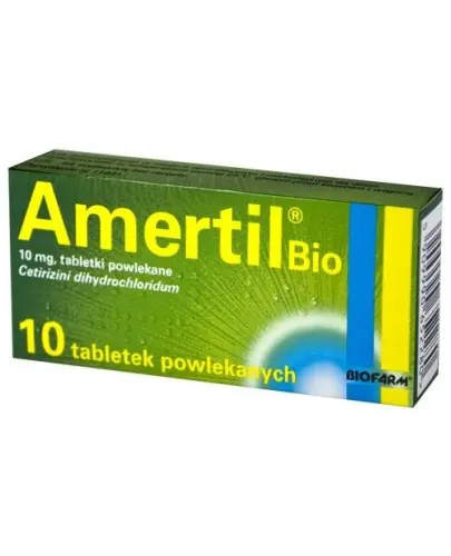 Amertil Bio 10 mg, 10 tabletek powlekanych - Łagodzi objawy alergii u  dorosłych i dzieci  powyżej 6. roku życia