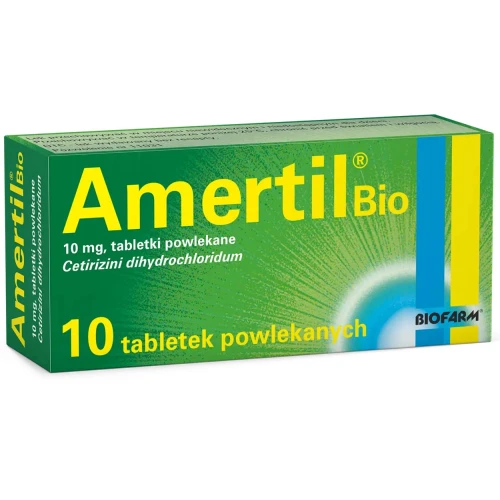 Amertil Bio 10 mg, 10 tabletek powlekanych - Łagodzi objawy alergii u  dorosłych i dzieci  powyżej 6. roku życia