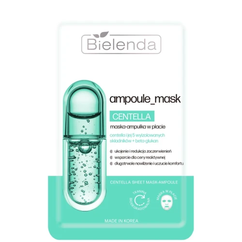 Bielenda Ampoule Mask Centella Maska-ampułka w płacie, 1 sztuka - Regeneracja, nawilżenie i redukcja zaczerwienień