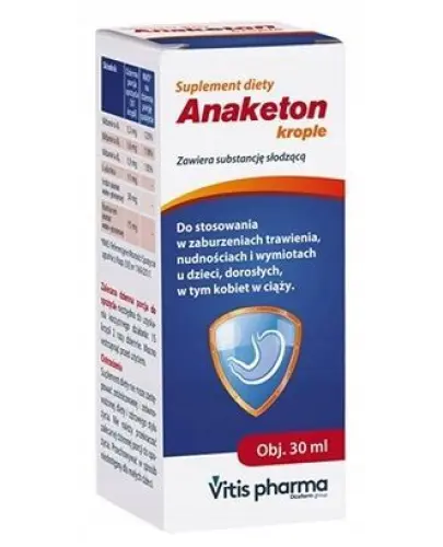 Anaketon, krople doustne, 30 ml - Krople bez alkoholu z rumiankiem, imbirem