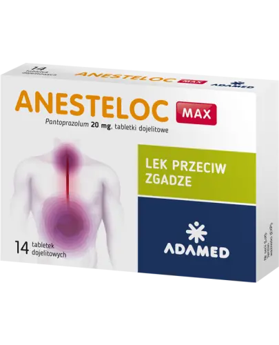 Anesteloc Max 20 mg, 14 tabletek dojelitowych - Zmniejsza ilość kwasu w żołądku