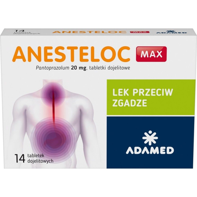 Anesteloc Max 20 mg, 14 tabletek dojelitowych - Pomaga zniwelować objawy choroby refluksowej