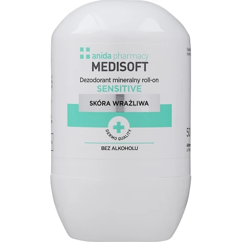Anida Medisoft dezodorant  mineralny roll-on, 50 ml - Z ałunem, łagodny dla skóry wrażliwej i alergicznej 