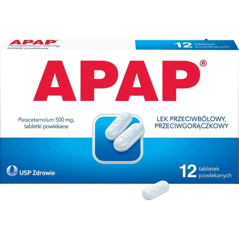 APAP 500 mg, 12 tabletek powlekanych - Tabletki z paracetamolem, na ból różnego pochodzenia.