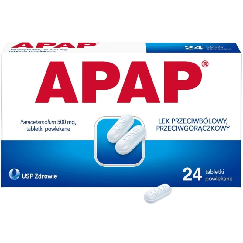 APAP 500 mg, 24 tabletki powlekane - Z paracetamolem, na ból różnego pochodzenia