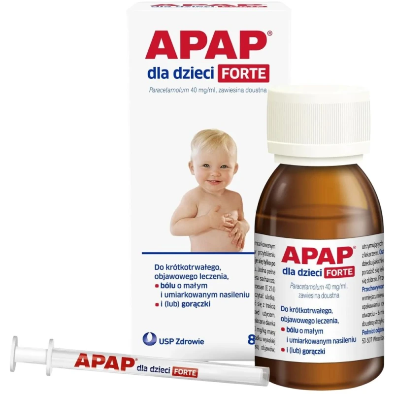 APAP dla dzieci Forte, smak pomarańczowy, zawiesina doustna, 85ml - O działaniu przeciwbólowym i przeciwgorączkowym