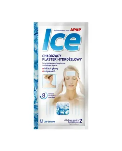APAP Ice, 2 plastry hydrożelowe chłodzące - Okład z mentolem, ulga  przy bólu głowy.